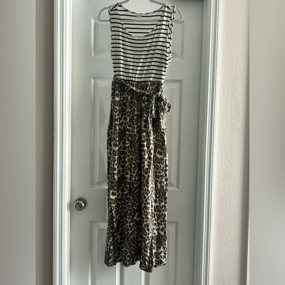 Lovely Melody Striped & Leopard Print Maxi Dress | Belted